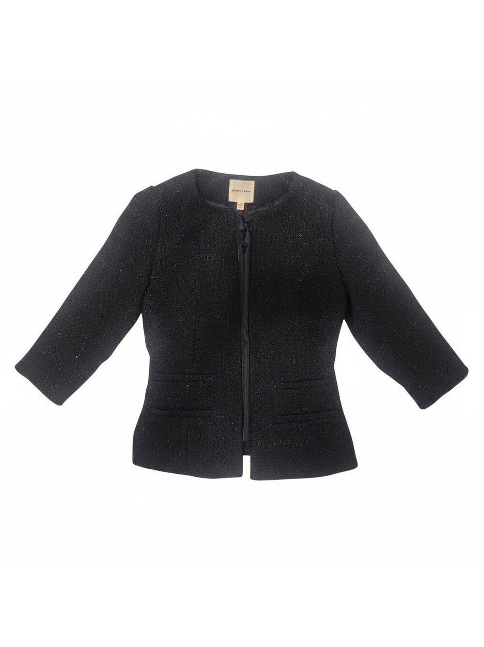 Women's Silence + Noise Black Tweed Cropped Black/Silver Sparkle Blazer Size S
